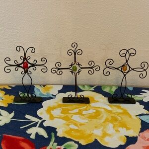 Decorative Metal Cross Set with Gem Accents